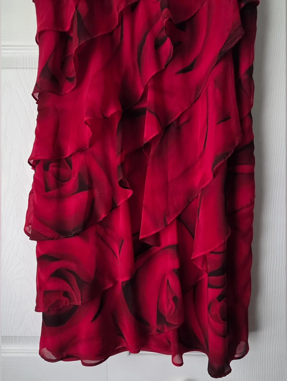 White House Black Market Red & Black Ruffle Midi Dress Size M - Picture 7 of 12